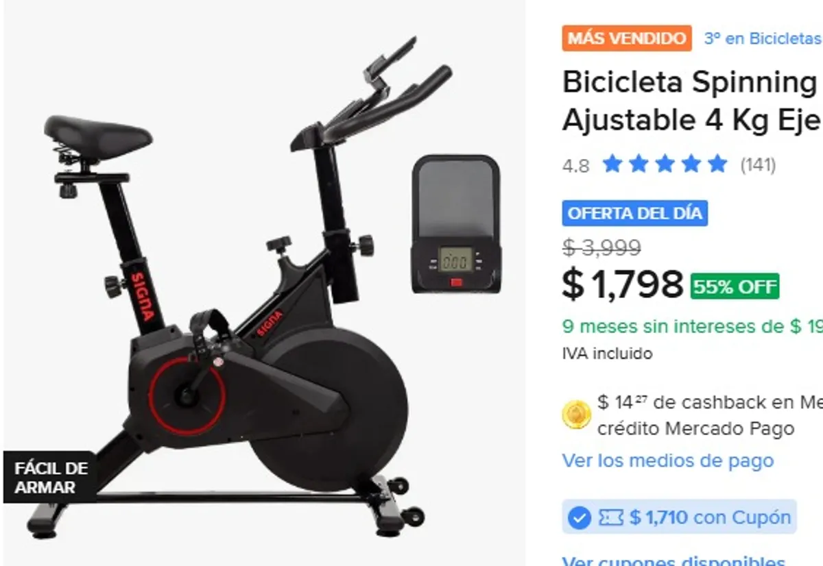 Bicicleta Spinning Fija Estática Ajustable 4 Kg Ejercicio Negro