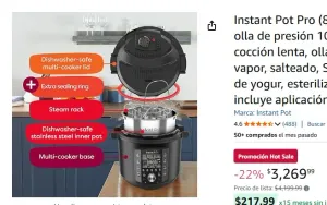 Instant Pot Pro (8 cuartos de galón) olla de presión 10 en 1, olla de cocción lenta, olla de arroz/grano, vapor, salteado, Sous Vide, máquina de yogur, esterilizador y calentador, incluye aplicación