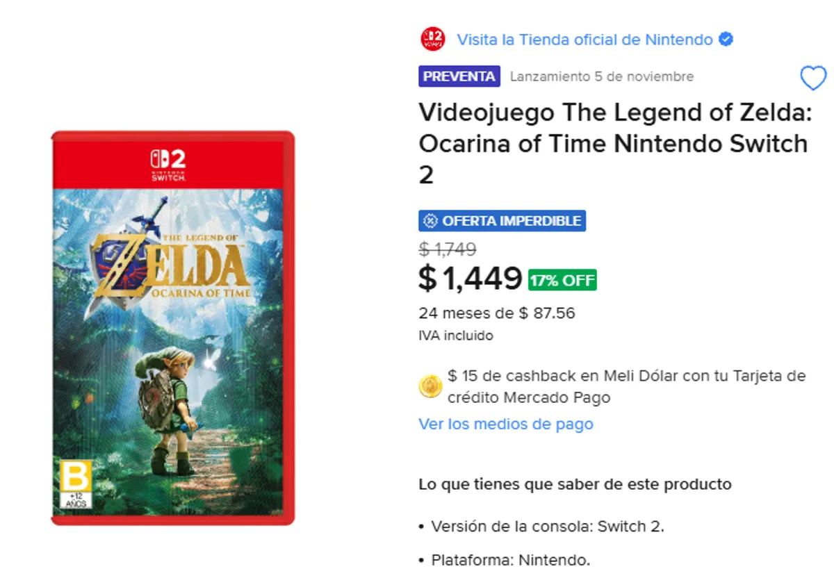 ZELDA OCARINA OF TIME EN MERCADOLIBRE