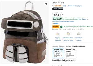 MOCHILA LOUNGEFLY DE LEIA CON CUPON DE 50% DE DESCUENTO