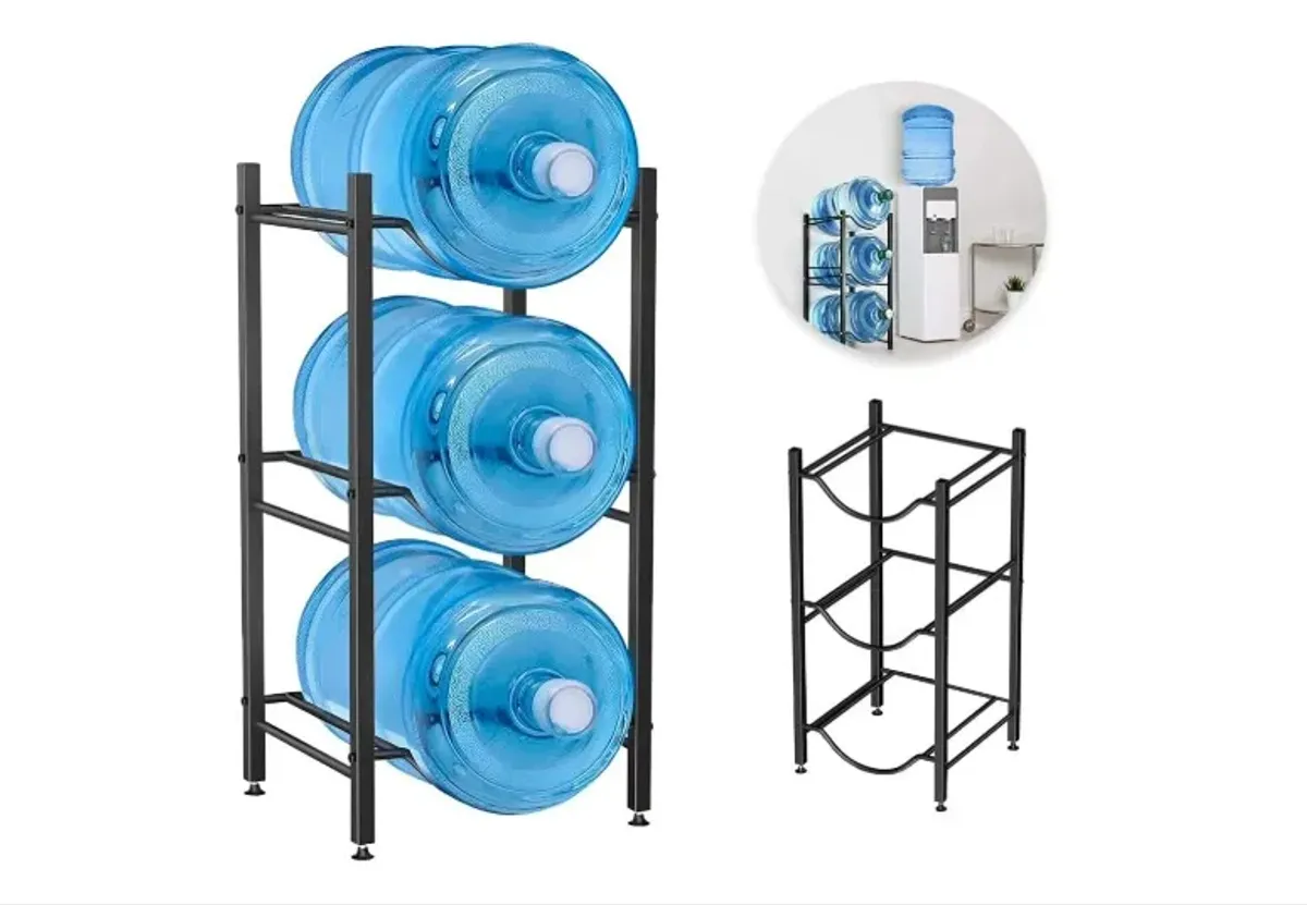 Raganet, Estante de Alamcenamiento para 3 Garrafones, Soporte para 3 Botellas de Agua de 5 Galones, Rack de Acero Inoxidable Estable y Seguro (Negro)
