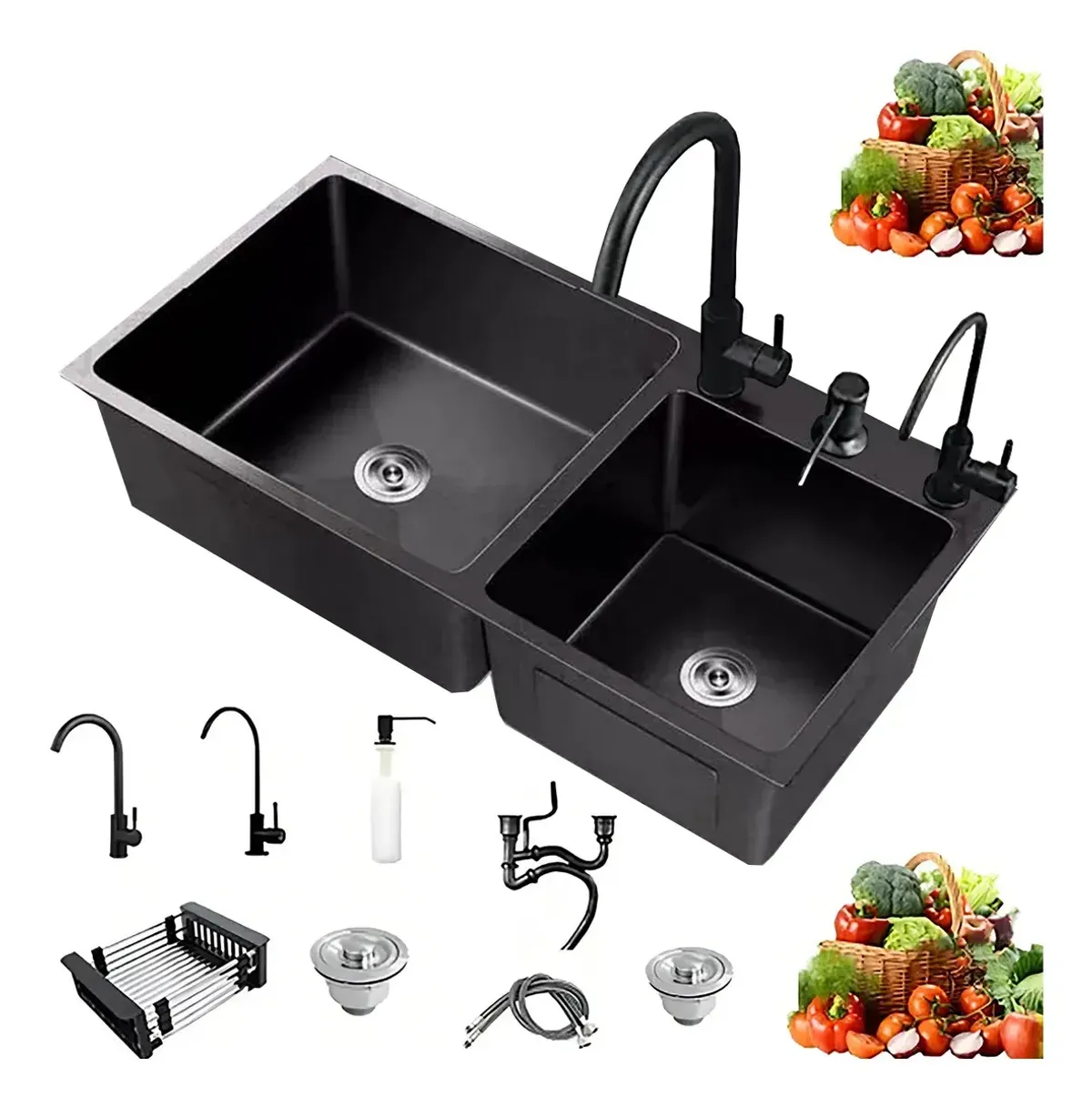 Fregadero Cocina Acero Inoxidable 80x45cm Negro Makayla Organizador