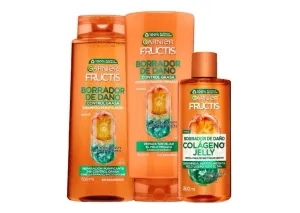 Kit Garnier Fructis Borrador de Daño y Control Grasa Rutina completa: Shampoo 650 ml + Acondicionador 650 ml + Crema para Peinar 300 ml, Reparación Purificante para Cabello Dañado con Raíces Grasas