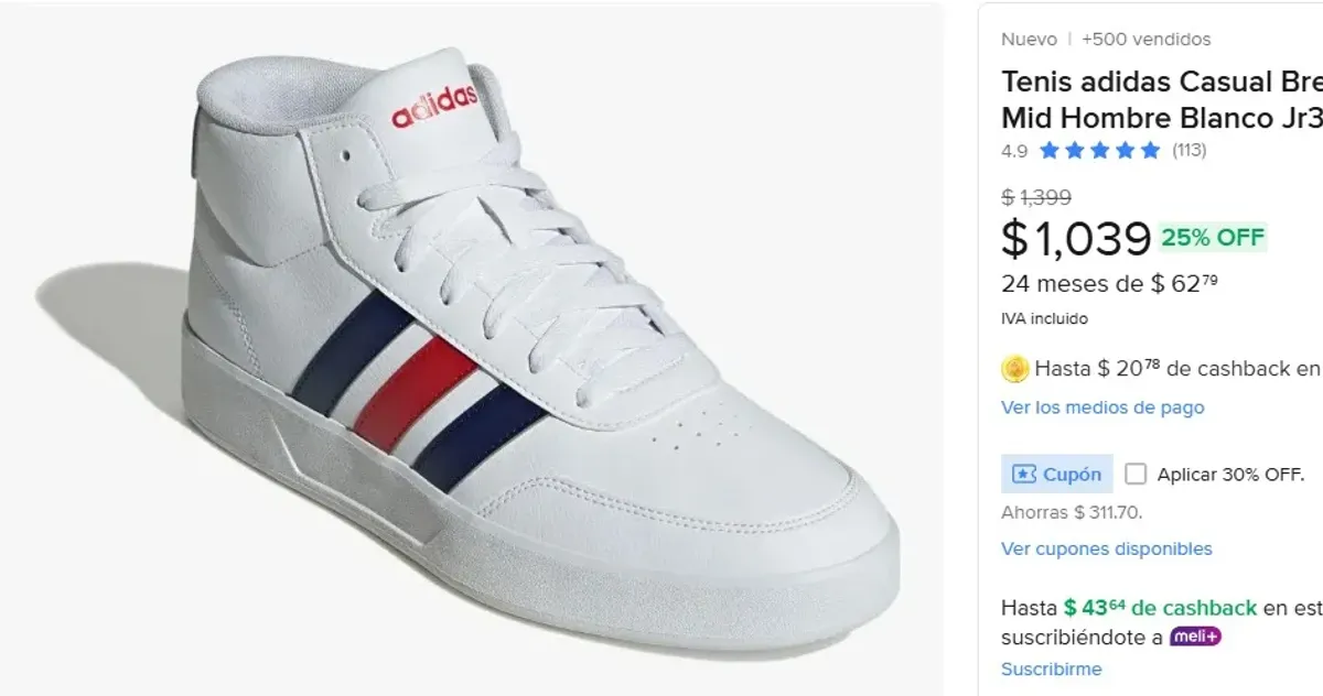 Tenis adidas Casual Breaknet Mid Hombre Blanco Jr3571