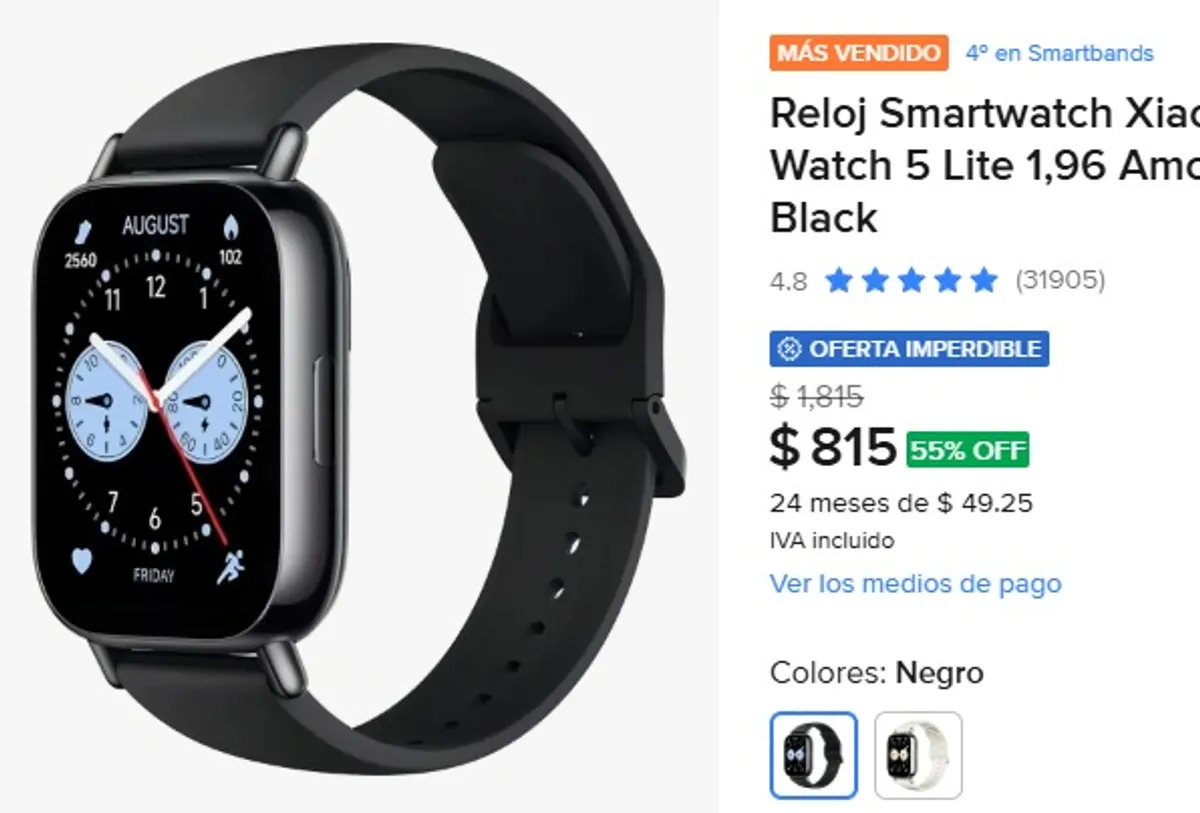 Reloj Smartwatch Xiaomi Redmi Watch 5 Lite 1,96 Amoled Bt Gps - Black