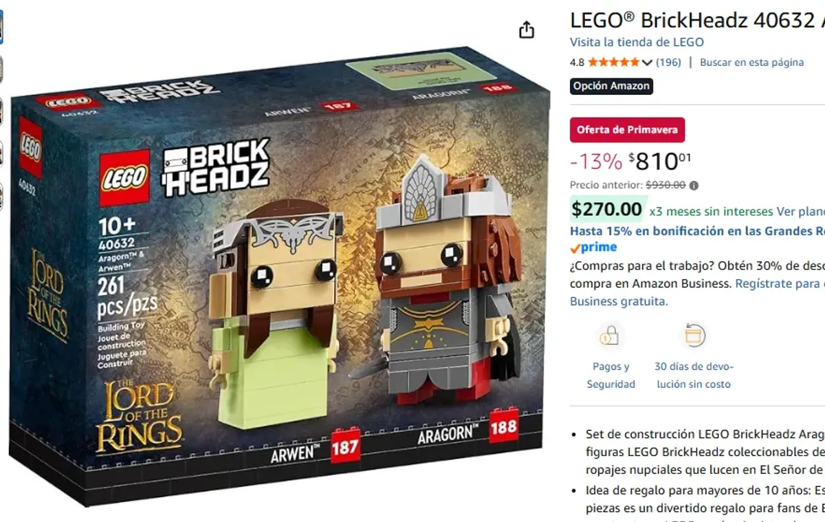 Pack de Lego Brick Headz de Aragon y Arwen