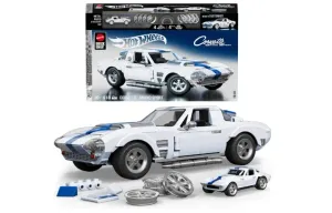Mattel Brick Shop Hot Wheels Juguete de Construcción Elite '63 Corvette Grand Sport Escala 1:16 Armable con Personalización. Incluye Placa de colección y Auto Exclusivo de Metal