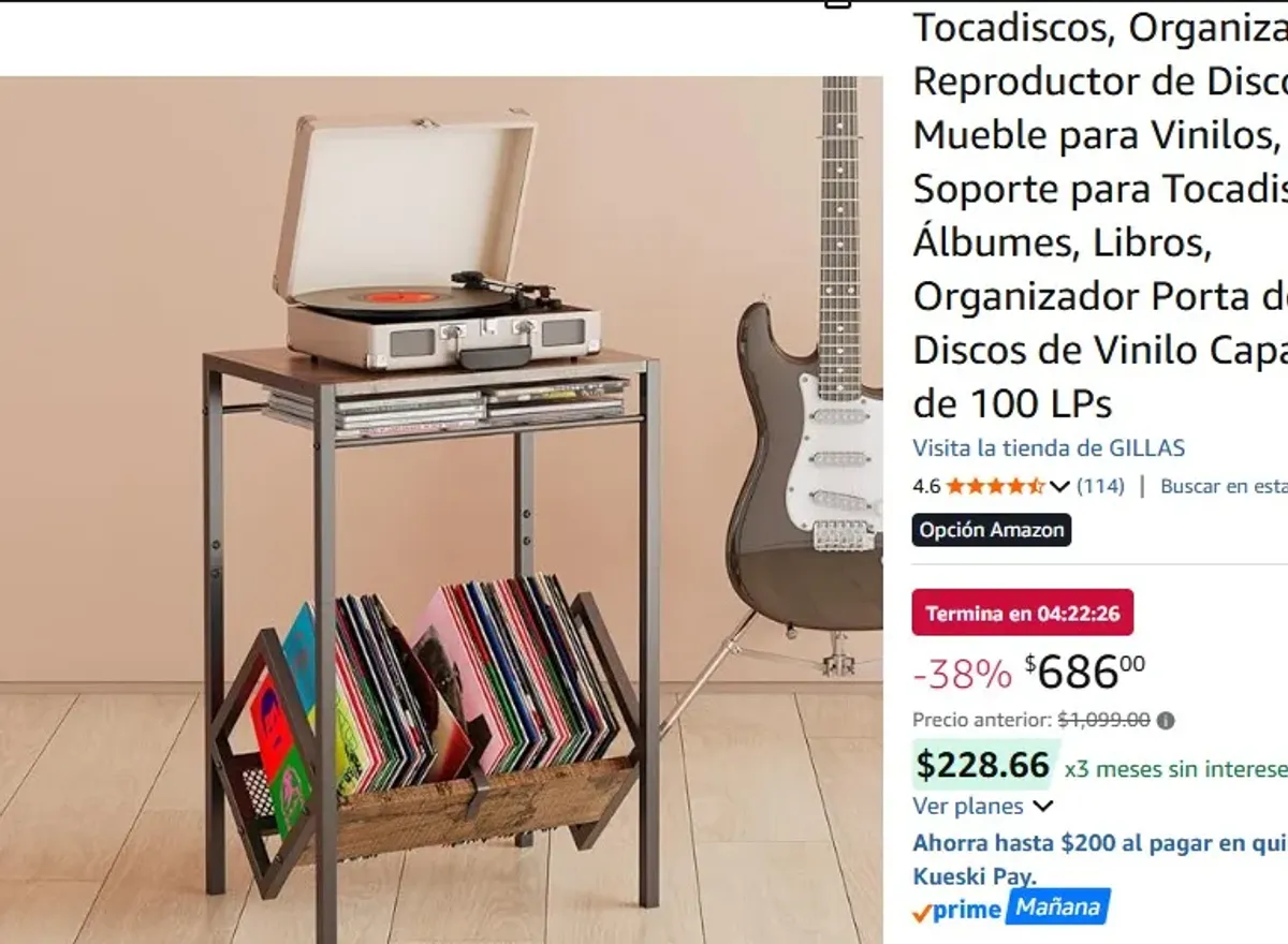 GILLAS Mueble para Tocadiscos, Organizador de Reproductor de Discos, Mueble para Vinilos, Mesa Soporte para Tocadiscos Álbumes, Libros, Organizador Porta de Discos de Vinilo Capacidad de 100 LPs