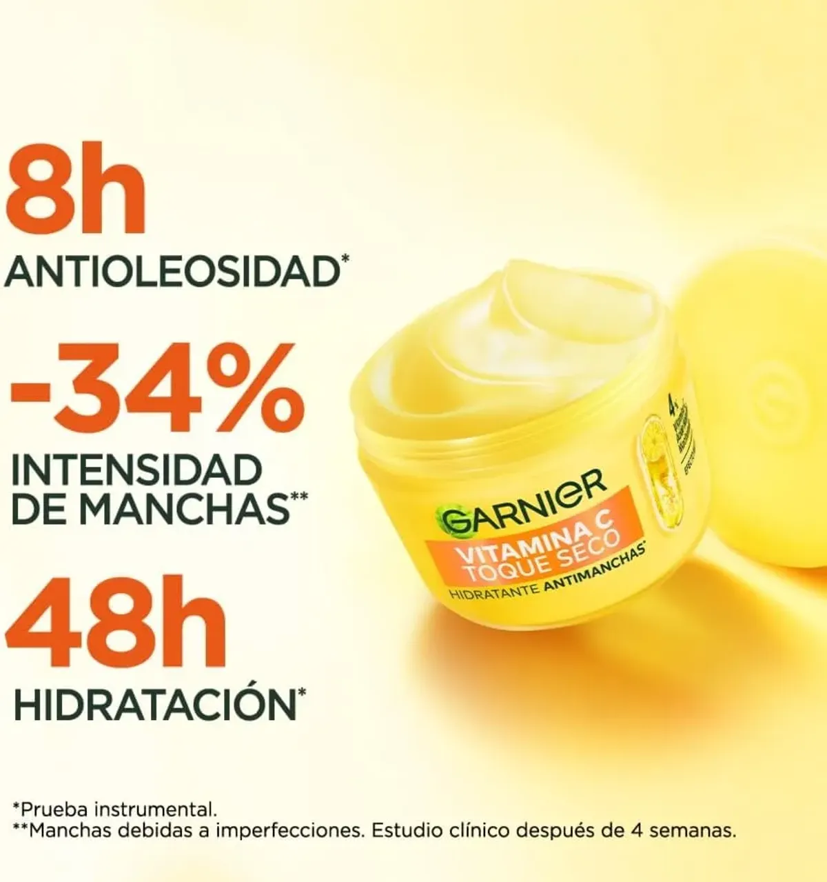 Garnier Hidratante Facial Toque Seco Anti-manchas con Vitamina C, Ácido Hialurónico y Niacinamida. Hidrata la Piel 8hrs y Reduce Manchas.Textura Ligera Efecto Mate. ParaTodo Tipo de Piel, 85g.