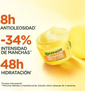 Garnier Hidratante Facial Toque Seco Anti-manchas con Vitamina C, Ácido Hialurónico y Niacinamida. Hidrata la Piel 8hrs y Reduce Manchas.Textura Ligera Efecto Mate. ParaTodo Tipo de Piel, 85g.