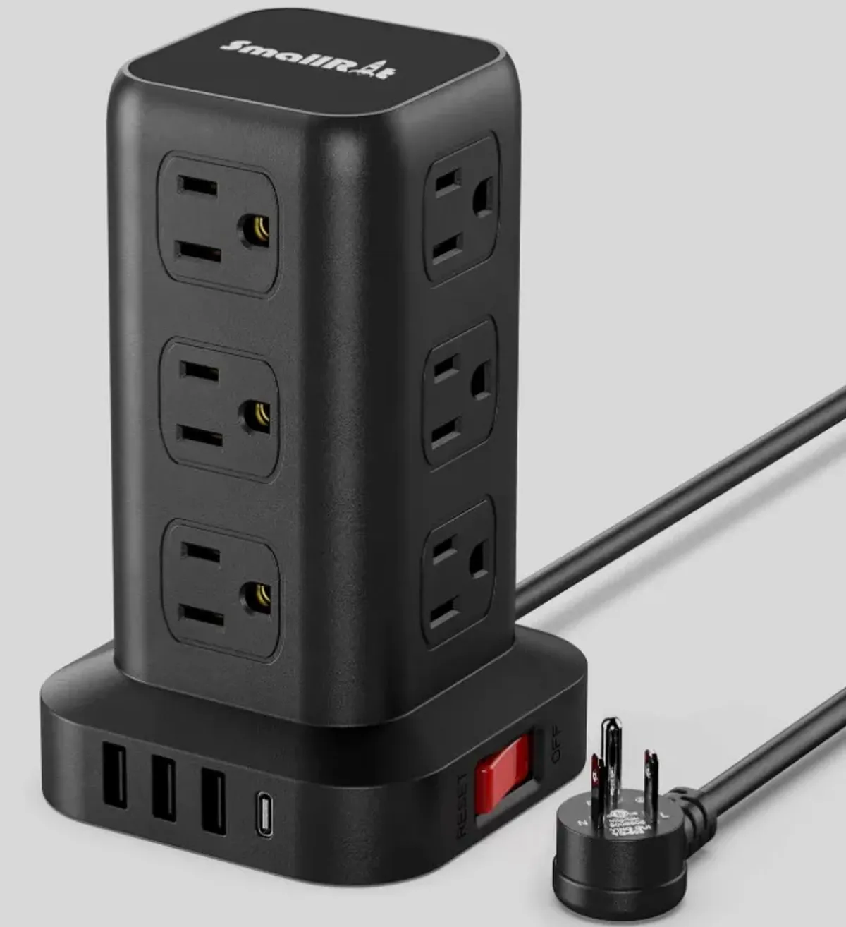 SMALLRT Regleta Torre Multicontacto, Extension Electrica USB C, Conector Multiple Enchufe 1.98 M con 12 Salidas CA y 4 Puertos USB (1 USB C), Extensión Plana Pared para Casa, Oficina, Dorm, Negro