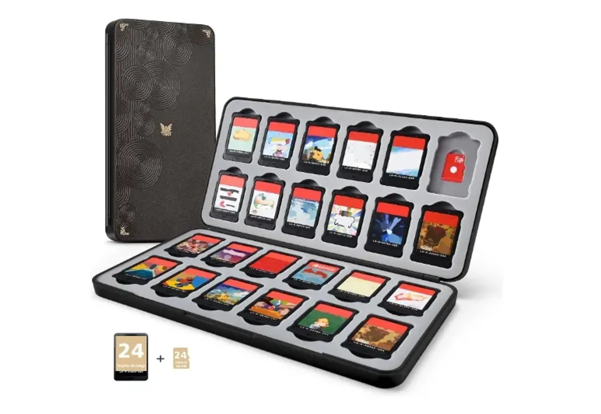 Estuche Juegos para Nintendo Switch 2/OLED,FUNLAB Portátil Funda Tarjetas Case de 24 ranuras para Cartuchos y Micro SD & Game Cards-Negro