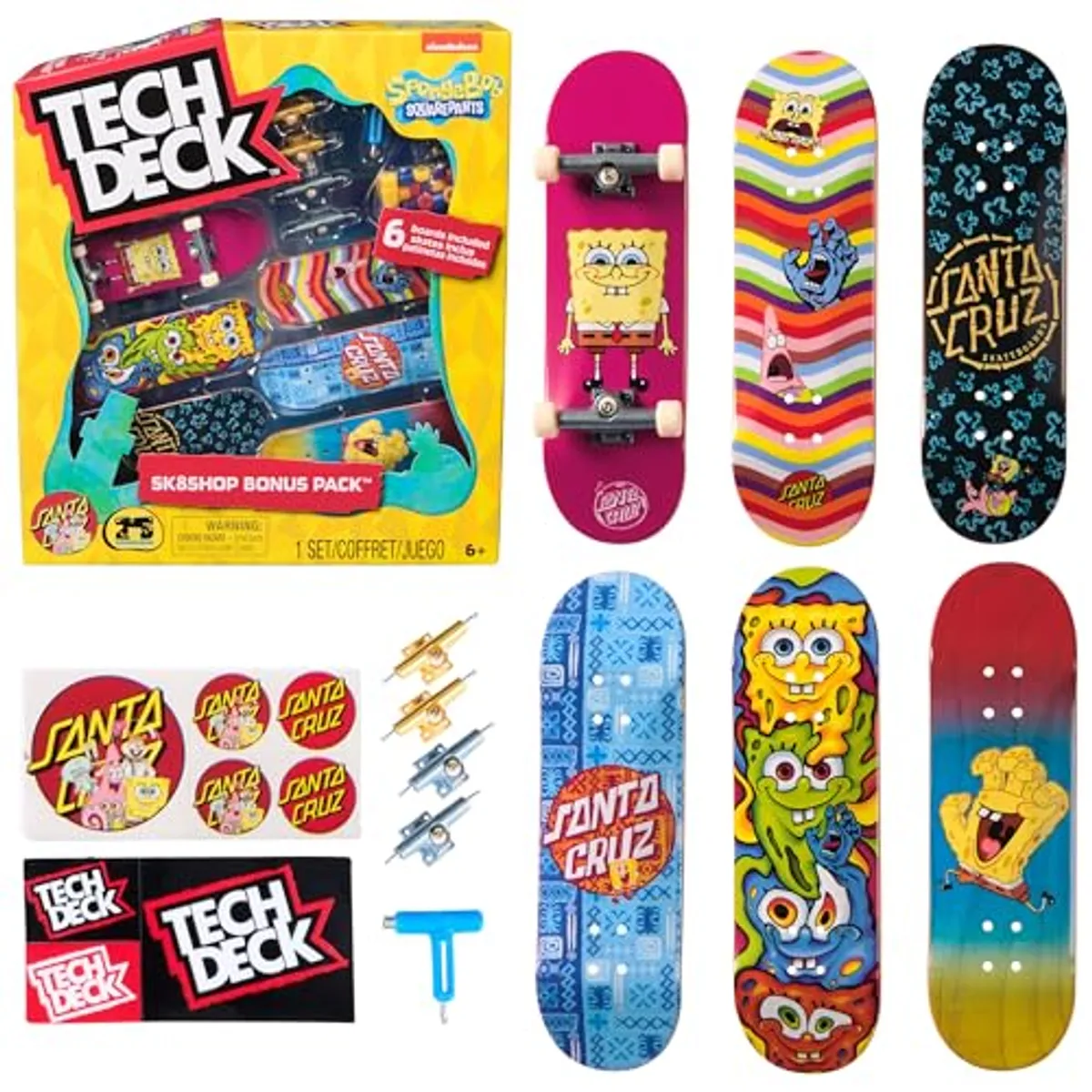 Tech Deck, Spongebob Sk8shop Fingerboard Bonus Pack, minipatinetas coleccionables y Personalizables, Juguetes para niños y niñas a Partir de 6 años