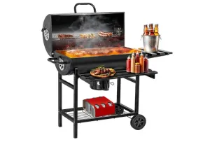 Raganet, Parrilla Asador de Carbón con Cenicero, Termómetro, Ruedas, Amplia Superficie de Cocción y Material Resistente, Ideal para Jardín y Terraza