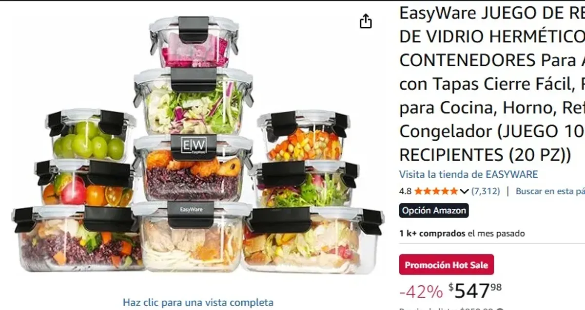 EasyWare JUEGO DE RECIPIENTES DE VIDRIO HERMÉTICO, CONTENEDORES Para Alimentos con Tapas Cierre Fácil, Refractarios para Cocina, Horno, Refrigerador Congelador (JUEGO 10 RECIPIENTES (20 PZ))