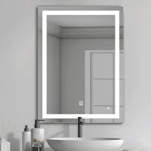 Espejo Luz Led Touch Pared Tocador Baño Vestidor 3 Luces Rectangular Con Marco