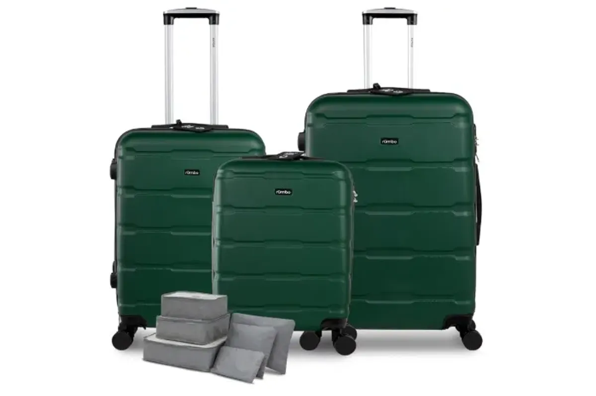 RUMBO Set de Maletas ABS Ultra Resistente con Tamaños 20”, 24” y 28”, Ideal como Equipaje de Mano 55 × 40, Maleta Documentada y Maleta de Viaje 10 kg; Incluye Bolsas Organizadoras