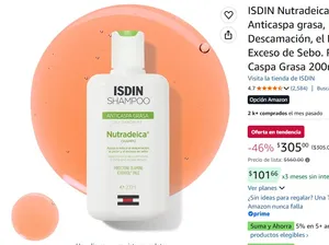 ISDIN Nutradeica Shampoo Anticaspa grasa, Reduce la Descamación, el Picor y el Exceso de Sebo. Reduce Caspa Grasa 200ml
