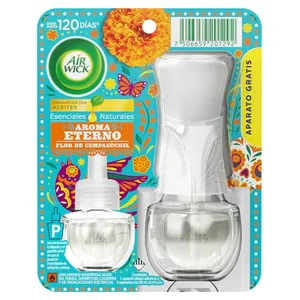 Air Wick Aromatizante Continuo, Flor de Cempasúchil, Difusor Eléctrico y 2 repuestos de 20 ml c/u