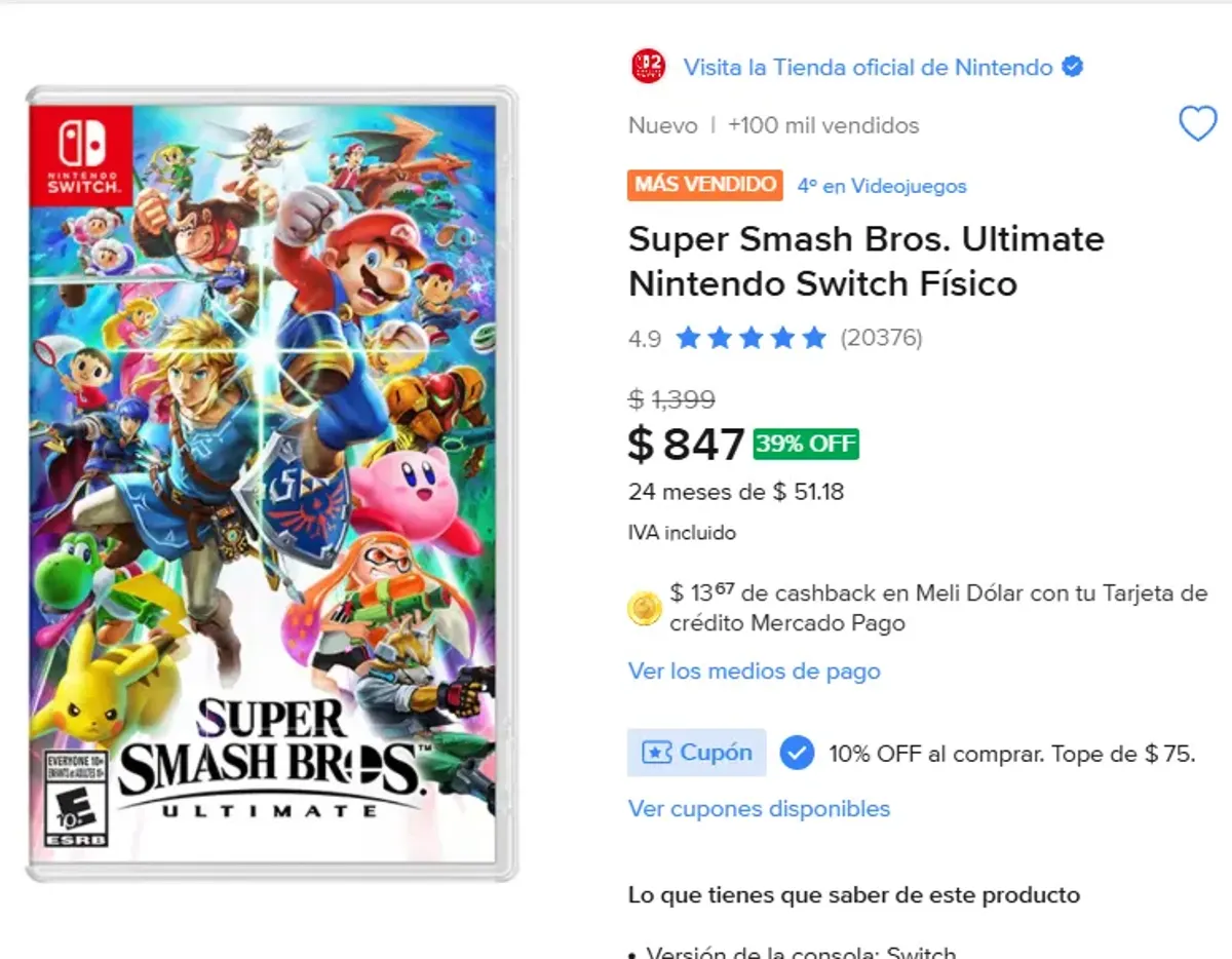 EL SMASH ULTIMATE QUEDA EN $770 USANDO EL CUPON "YAVIENEDOBLE7"!!!