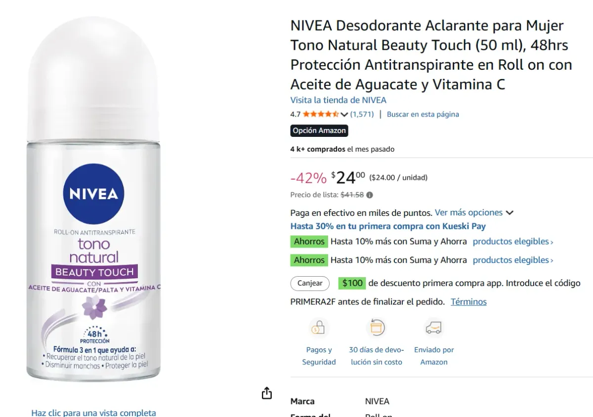 Desodorante Aclarante para Mujer Tono Natural Beauty Touch (50 ml)