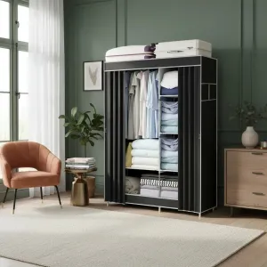 Closets Armables Armarios Puerta Doble Portátil De Dos Capas Color Negro