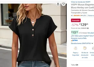 VIOPY Blusas Elegantes para Mujer Blusa Henley con Cuello en V Moda