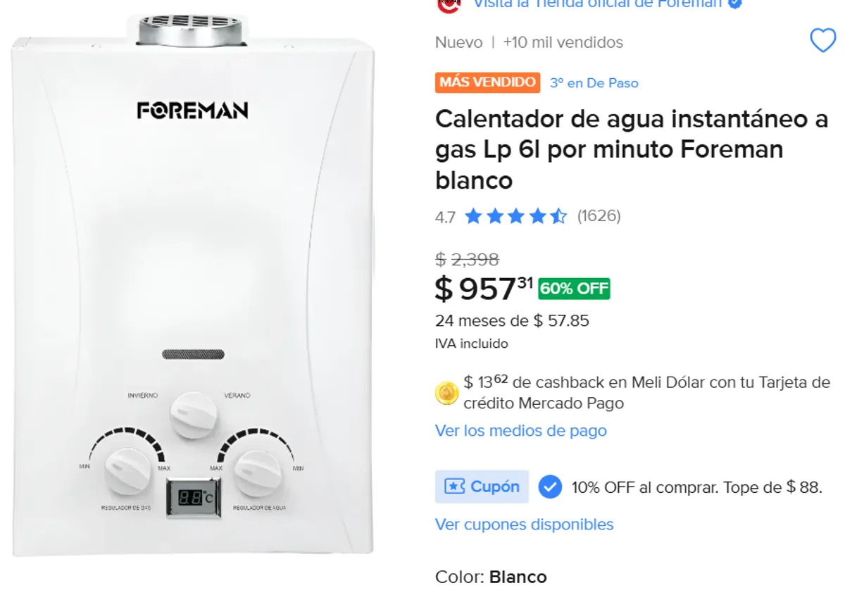 Calentador de agua instantáneo 