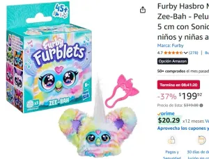 Furby Hasbro Mini Furblets Cebra Zee-Bah - Peluche Que Habla de 5 cm con Sonido y Llavero para niños y niñas a Partir de 6 años