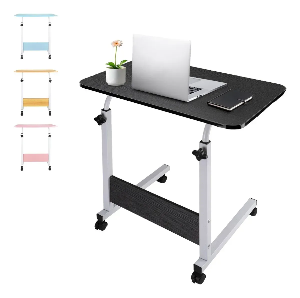 Mesa Escritorio Lateral Ajustable Con Ruedas Portátil Laptop Negro