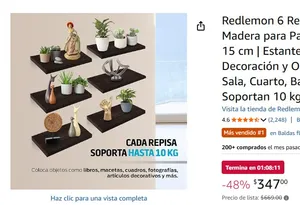 Redlemon 6 Repisas Flotantes de Madera para Pared Minimalistas 30 x 15 cm | Estantes Tipo Librero, Decoración y Orden en Cocina, Baño, Sala, Cuarto, Bar y Negocio, Soportan 10 kg c/u, Fácil Instalación