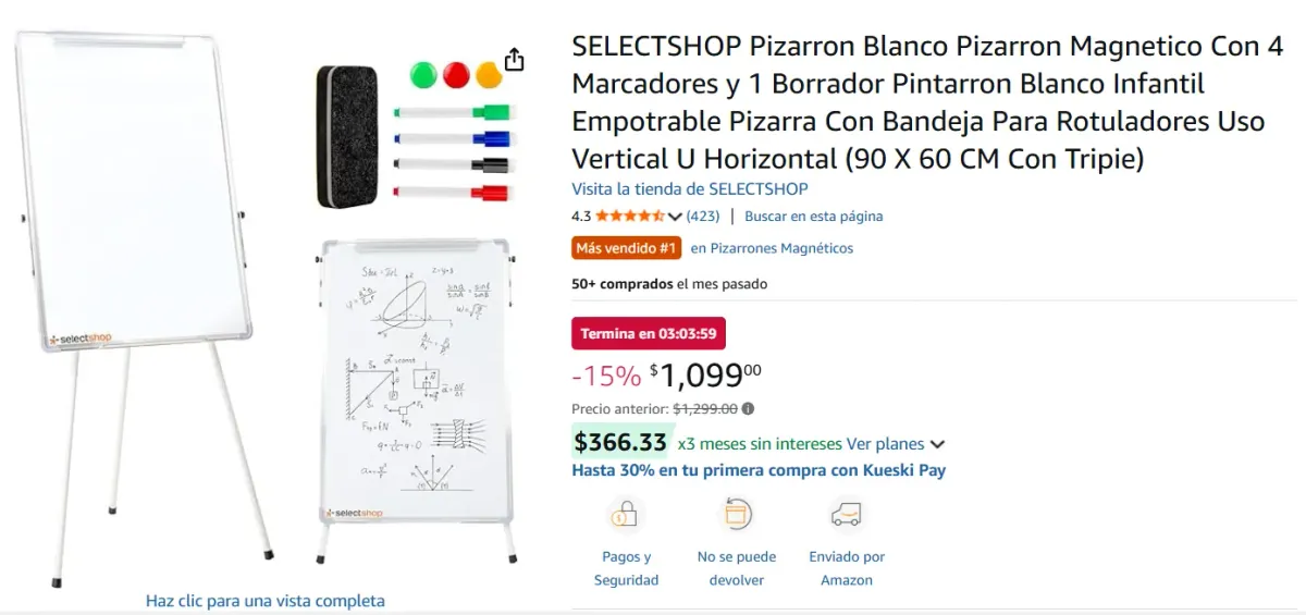 Pizarron Con 4 Marcadores y 1 Borrador  (90 X 60 CM Con Tripie)