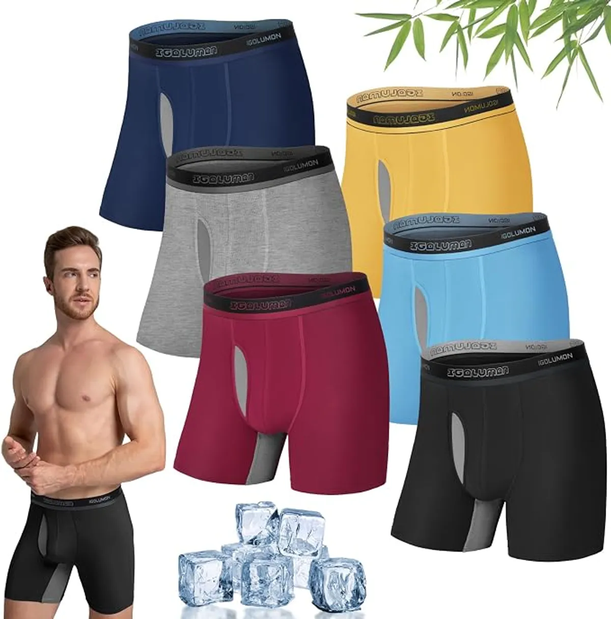 IGOLUMON Boxer Hombre 6 Piezas Calzones De Hombre Transpirables Boxer Hombre Bambu Ropa Interior Hombre Boxer Deportivos Hombre con Bragueta