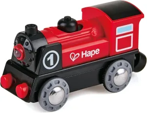 Tren de Juguete, Hecho de Madera, Color Rojo, para niños de 3 años en adelante, Ferrocarril con Motor Alimentado por batería, Modelo ‎E3703