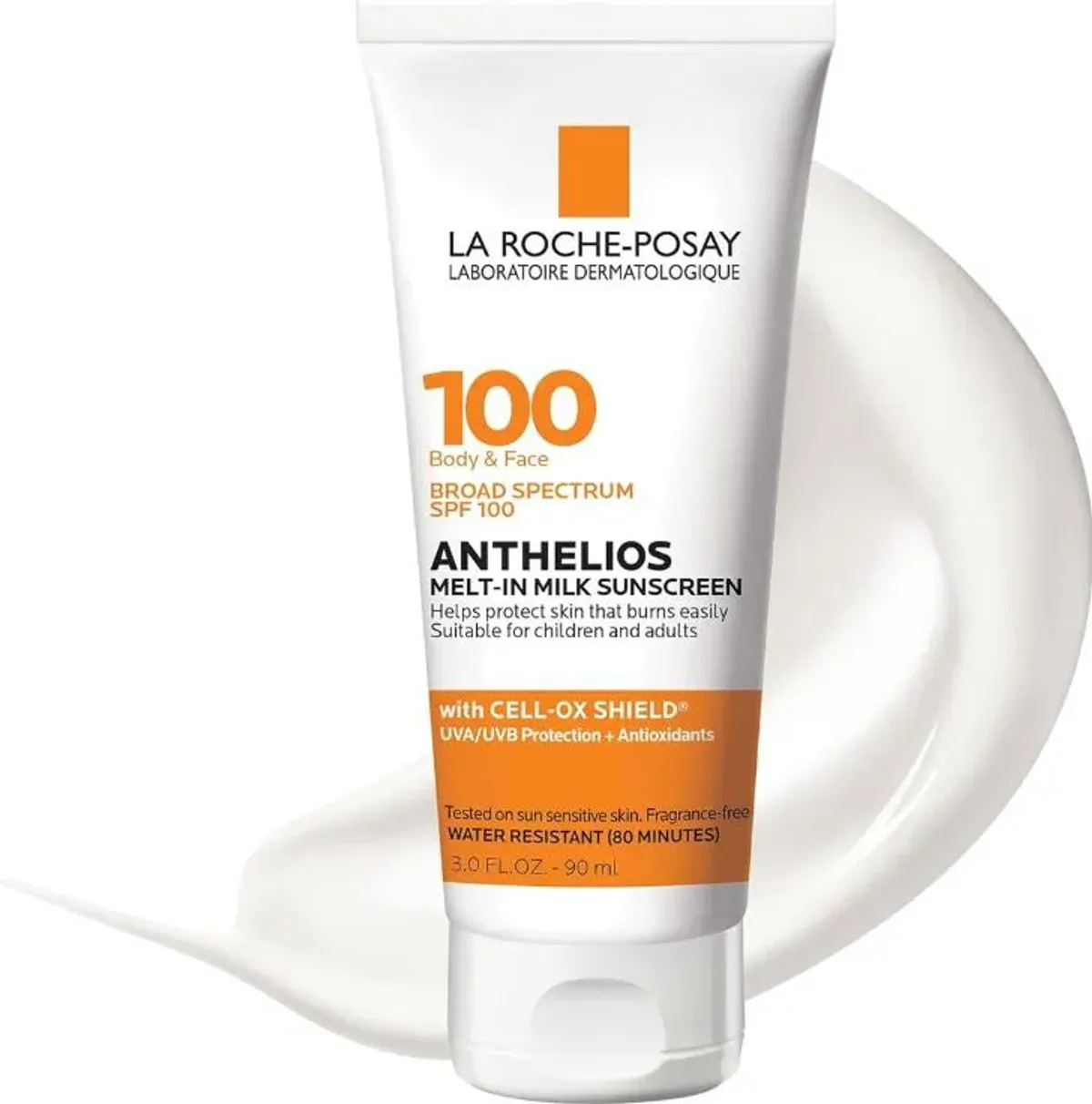 CON PRIME - La Roche-Posay Anthelios Melt-in Milk Body & Face Sunscreen Lotion Broad Spectrum SPF 100, Oxybenzone & Octinoxate Free, Sunscreen for Kids, Adults & Sun Sensitive Skin, Unscented, 3 Fl oz