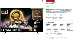 Hisense Television QD7QFM (Modelo 2025) Pantalla 55 Pulgadas,Mini-LED Smart Fire TV UHD 4K,Control Remoto por Voz con Alexa,Hi-View AI Engine,Modo de Juego Plus,Dolby Vision·Atmos
