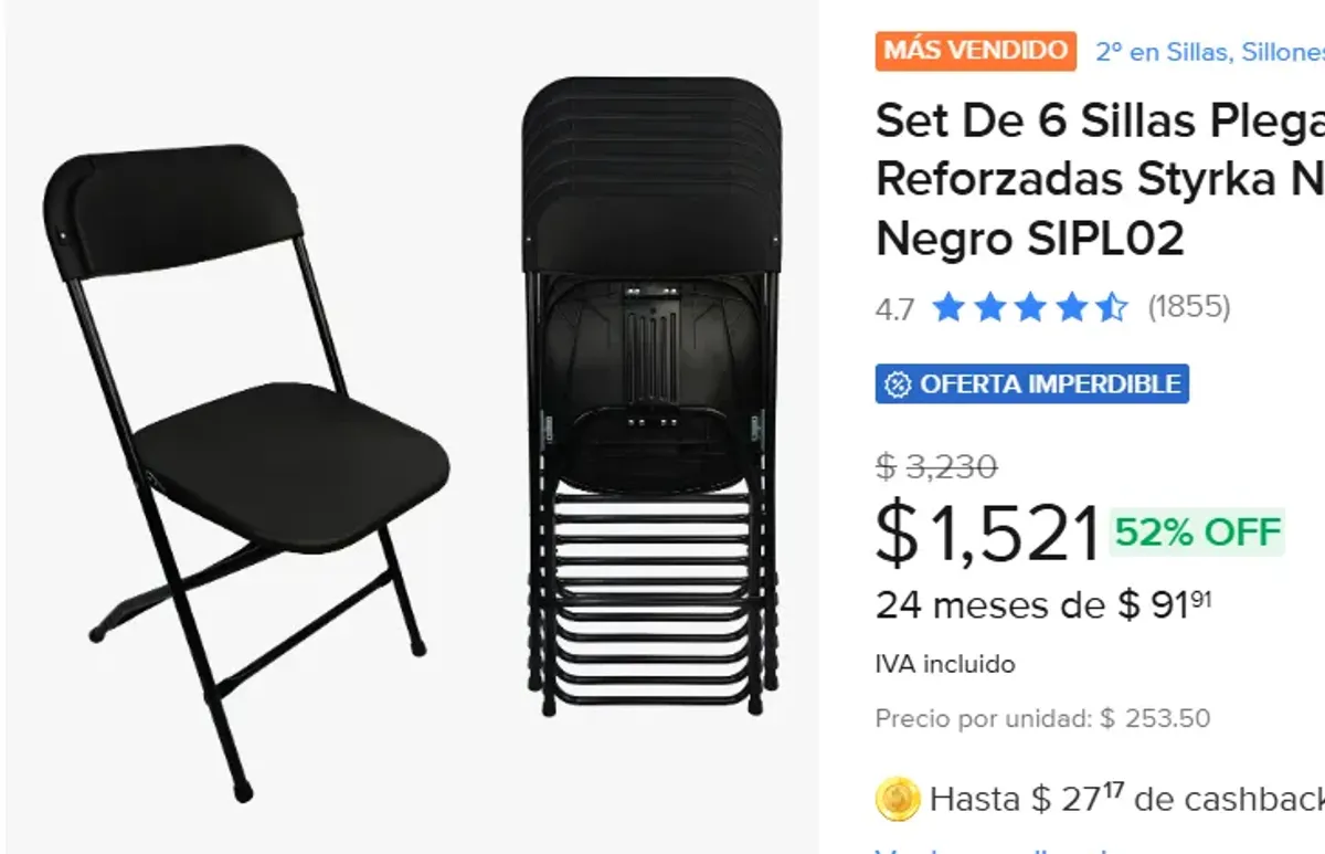 Set De 6 Sillas Plegables 