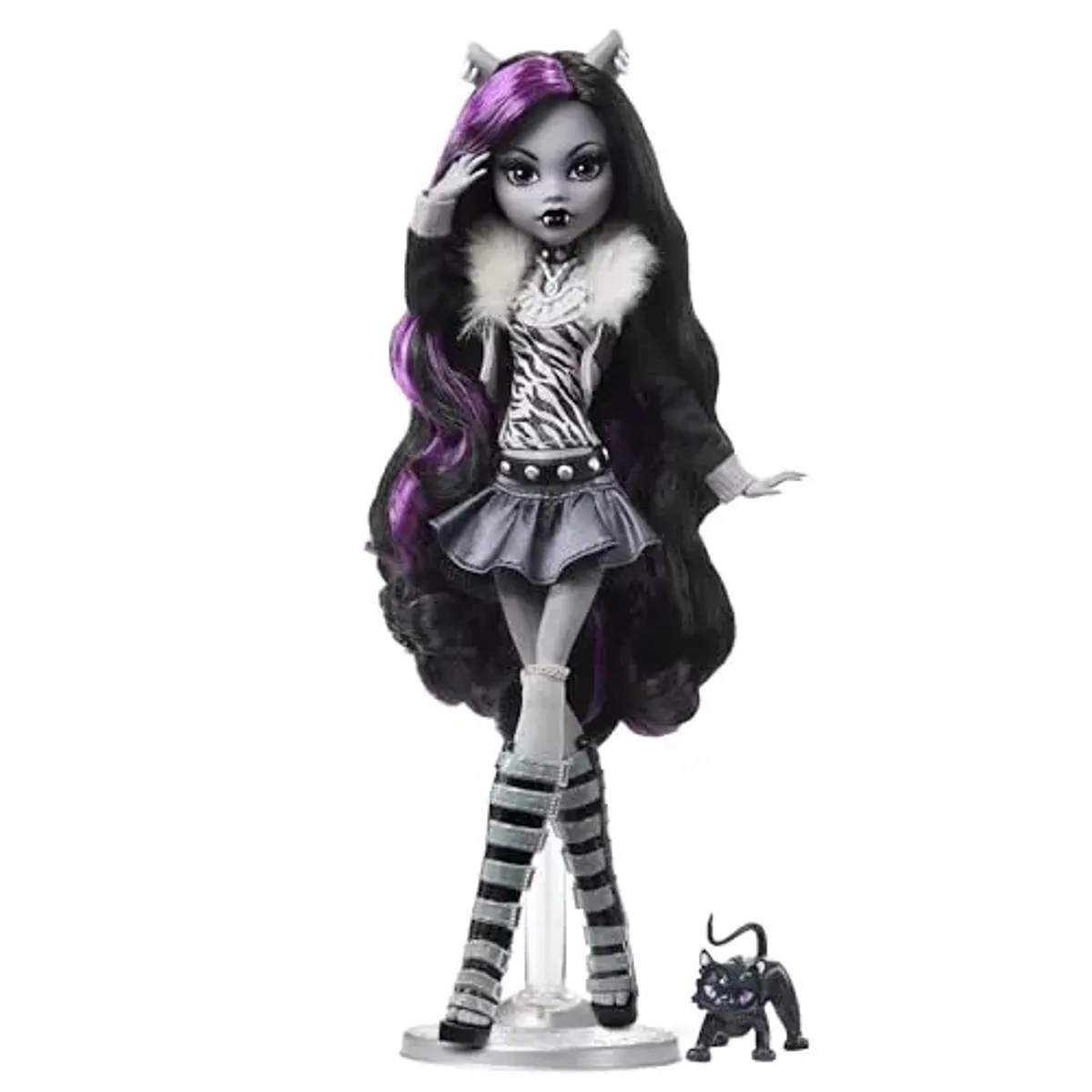 Monster High HKN28 Alumni Muñeca Clawdeen B&W Muñeca para niñas a Partir de 6 años, Multicolor