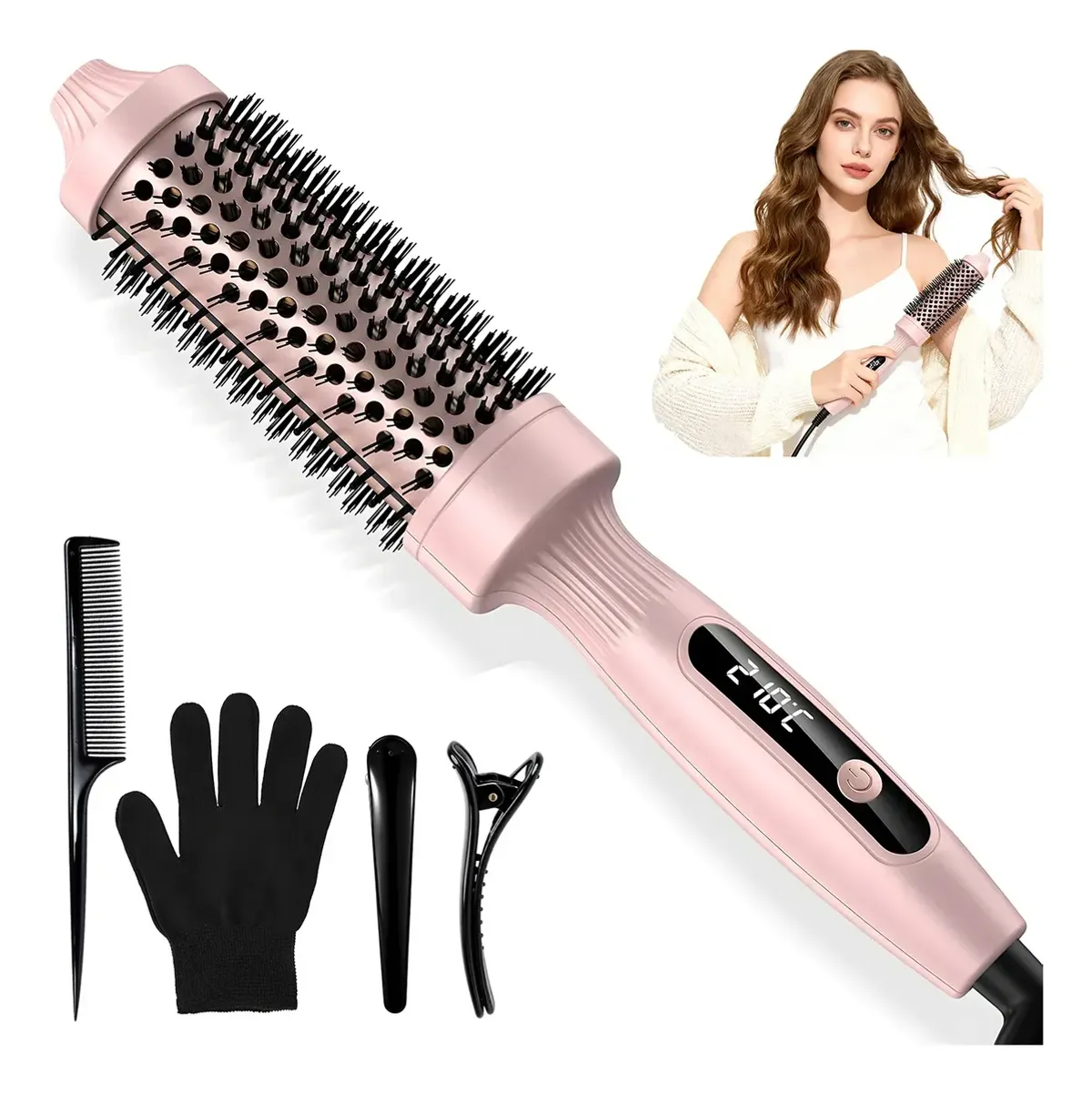 Cepillo Térmico Nuowei,cepillo Redondo De Cerámica, Rosa Rosa