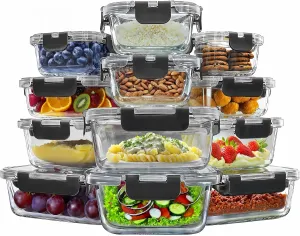 Raganet, Set De 12 Contenedores De Vidrio Herméticos Para Alimentos, Toppers Con Tapas De Cierre Fácil y Antifugas, Contenedores Meal Prep Para Microondas, Horno, Refrigerador y Lavavajillas, BPA Free