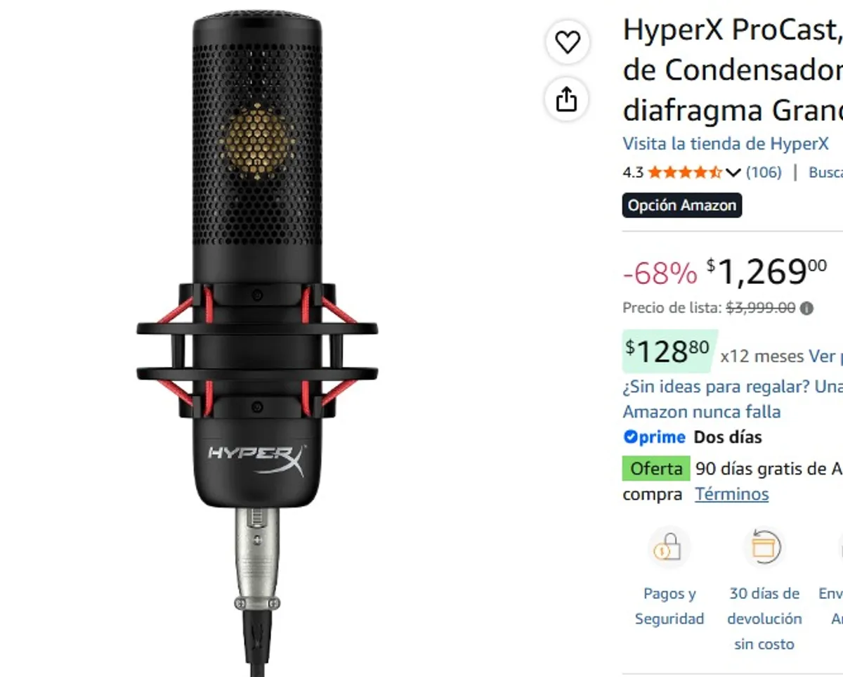HyperX ProCast, Micrófono de Condensador de diafragma Grande