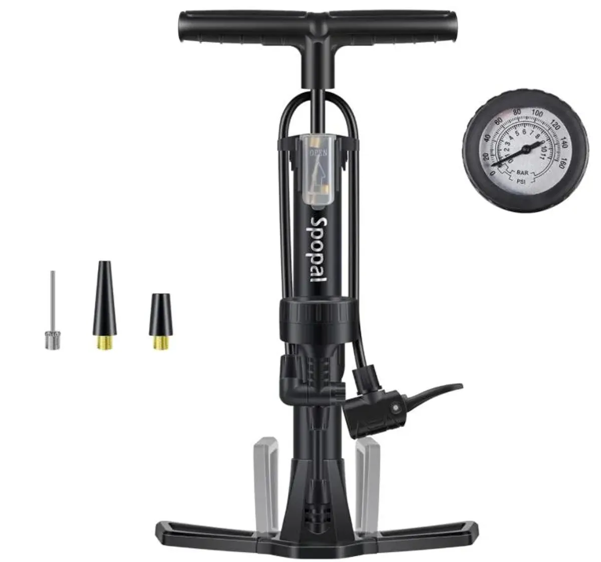 Bomba de Bicicleta, [160 PSI] Spopal Bomba de pie de Bicicleta con Manómetro, Pedales Plegables, Aguja de Bola, Inflable, Bomba de Bola Apta para Presta y Schrader para Infla Neumáticos, MTB, Balones
