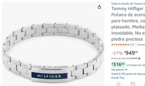 Tommy Hilfiger 2790485 - Pulsera de acero inoxidable para hombre, color plateado, Mediano, Acero inoxidable, No es una piedra preciosa