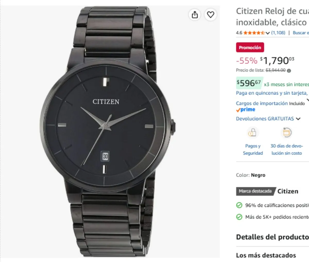 Citizen Reloj de cuarzo para hombre, acero inoxidable, clásico