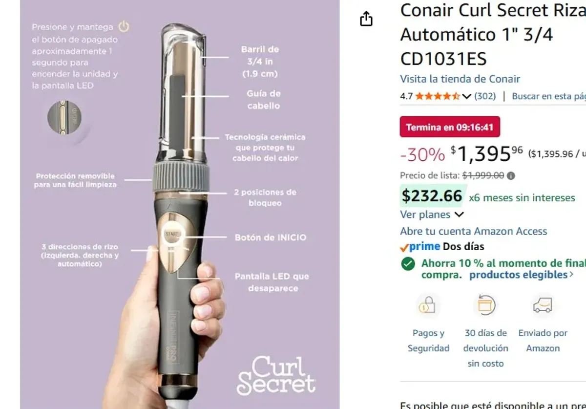 Conair Curl Secret Rizador Automático 1" 3/4 CD1031ES