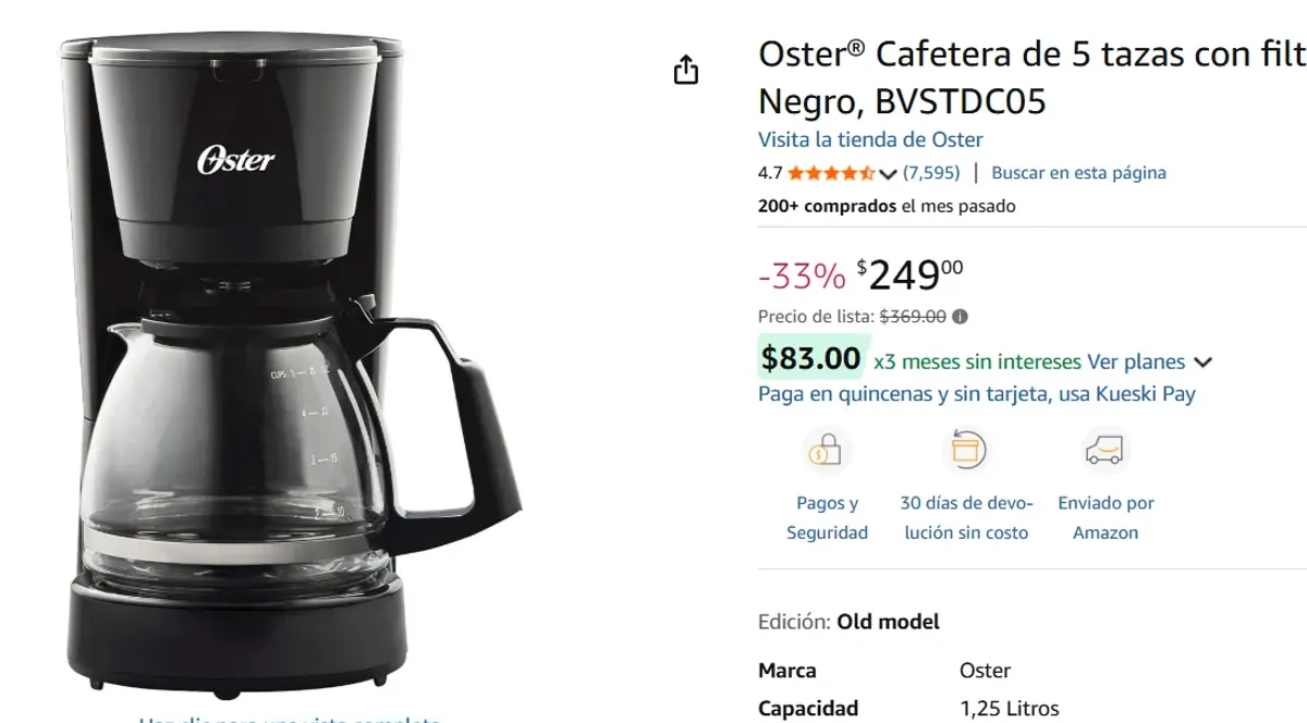 Cafetera de 5 tazas con filtro permanente