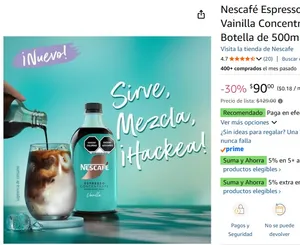 Nescafé Espresso Concentrate Vainilla Concentrado de Café Botella de 500ml