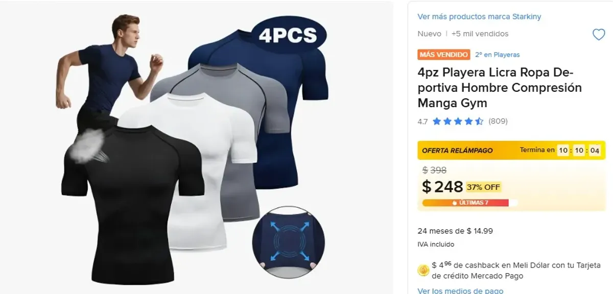 4pz Playera Licra Ropa Deportiva Hombre Compresión Manga Gym