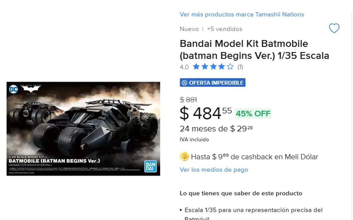 MODEL KIT BANDAI DE TUMBLER DE BATMAN BEGINS