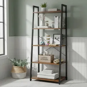 Portga muebles de cocina y lavandería De Madera Y Acero De 5 Niveles, Fácil de montar, Ahorra espacio, mueble multiusos organizador Hasta 120kg Dimensiones 151*56*35cm para salones y cocinas